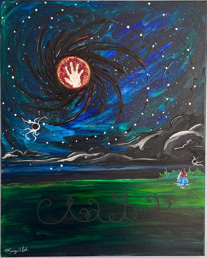 Through Me They Heal Dimensions: 16 in x 20 in Medium: Acrylic on canvas Date: 2024 Through Me They Heal Dimensions: 16 in x 20 in Medium: Acrylic on canvas Date: 2024